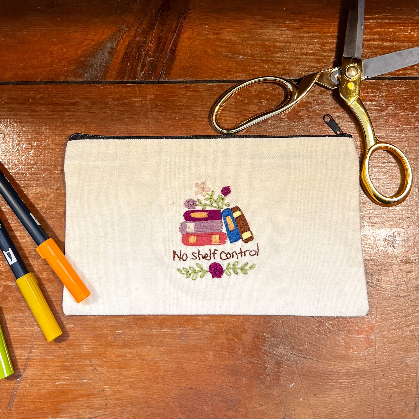 No Shelf Control Hand Embroidered Pencil Pouch