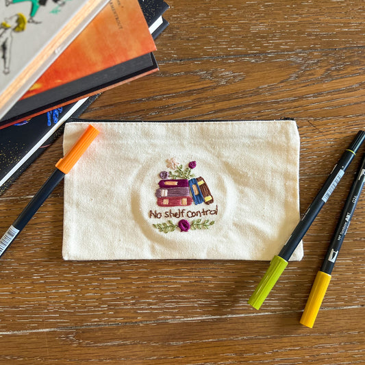 No Shelf Control Hand Embroidered Pencil Pouch