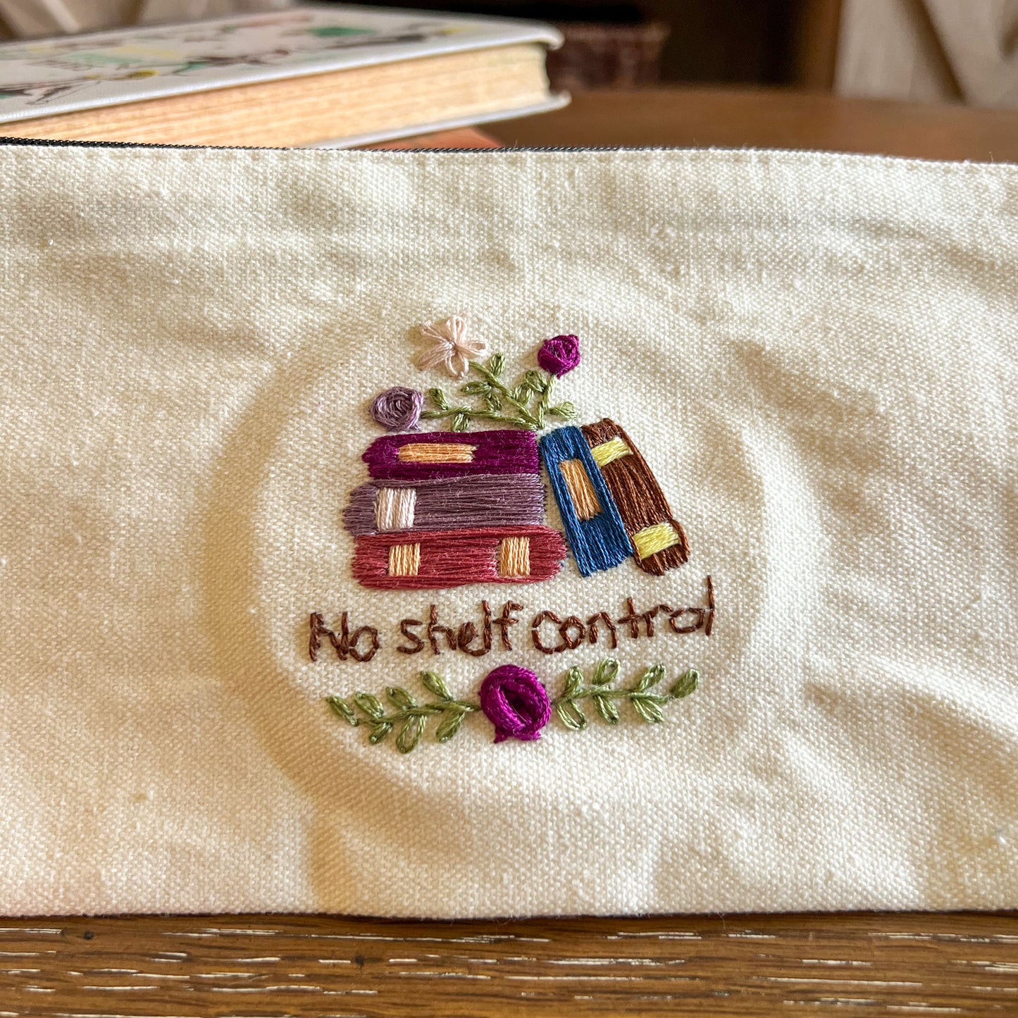 No Shelf Control Hand Embroidered Pencil Pouch