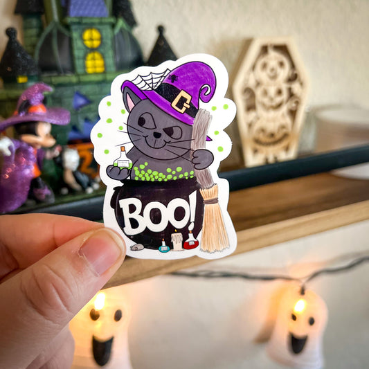 Witchy Kitty Halloween Sticker