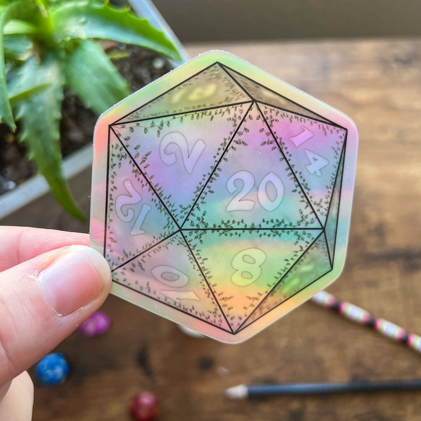 Holographic Floral D20 Sticker