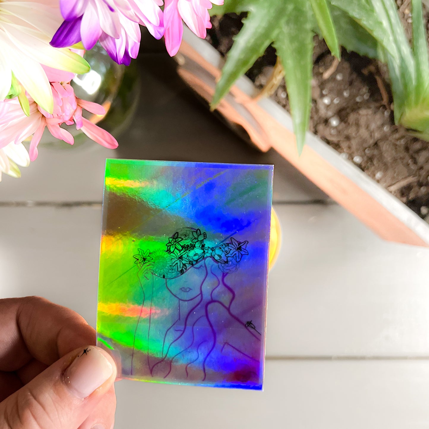 Holographic Rainbow Flower Crown Sticker